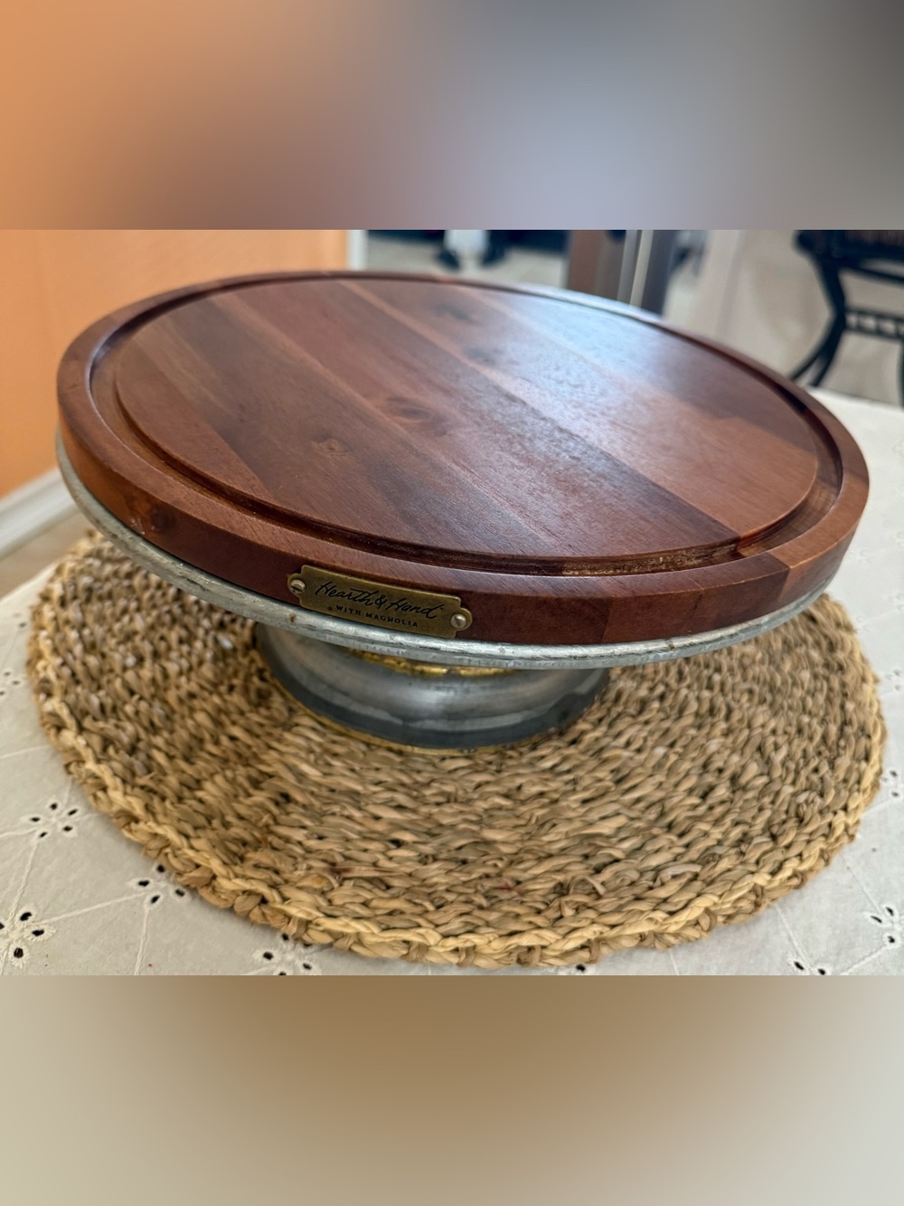 Hearth & Hand with Magnolia Wood and Metal Display Cake Stand - Brown & Silver